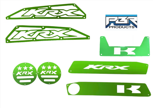 Kawasaki KRX accessory kit: Dash kit, Frog Skin, cubby, and Drains - Kawi Green