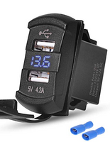 Dual USB Switch type w/ voltmeter in blue read out for Dash Panels- BLUE