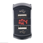 12V Dual Port USB Charger Socke LED Voltmeter Rocker Switch Panel - RED