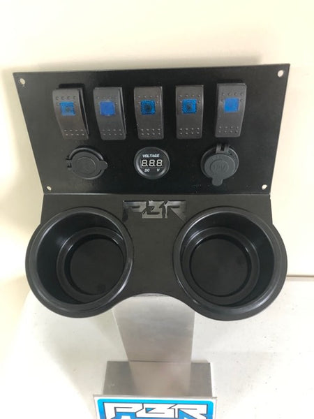 Honda Pioneer 1000 Cup holder COMPLETE w/ voltmeter USB CIG Outlet 5 switches BLUE - Part#1003HBO